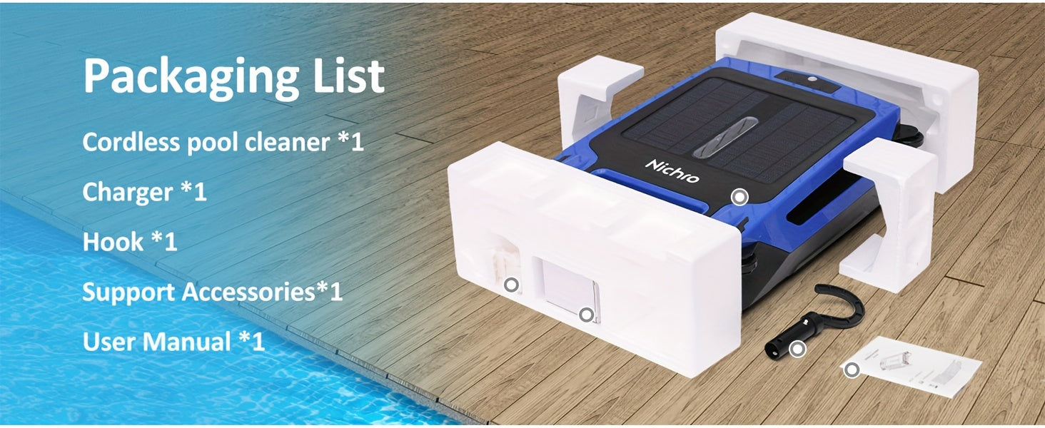 [Fast Arrival] Nichro Advanced Robotic Pool Skimmer - Robotic Pool Cleaners with Solar & Rechargeable Power, 2 Efficient Cleaning Modes, Automatic Obstacle Avoidance, Twin Salt Chlorine Tolerant Motors for Sparkling Clean Poo
