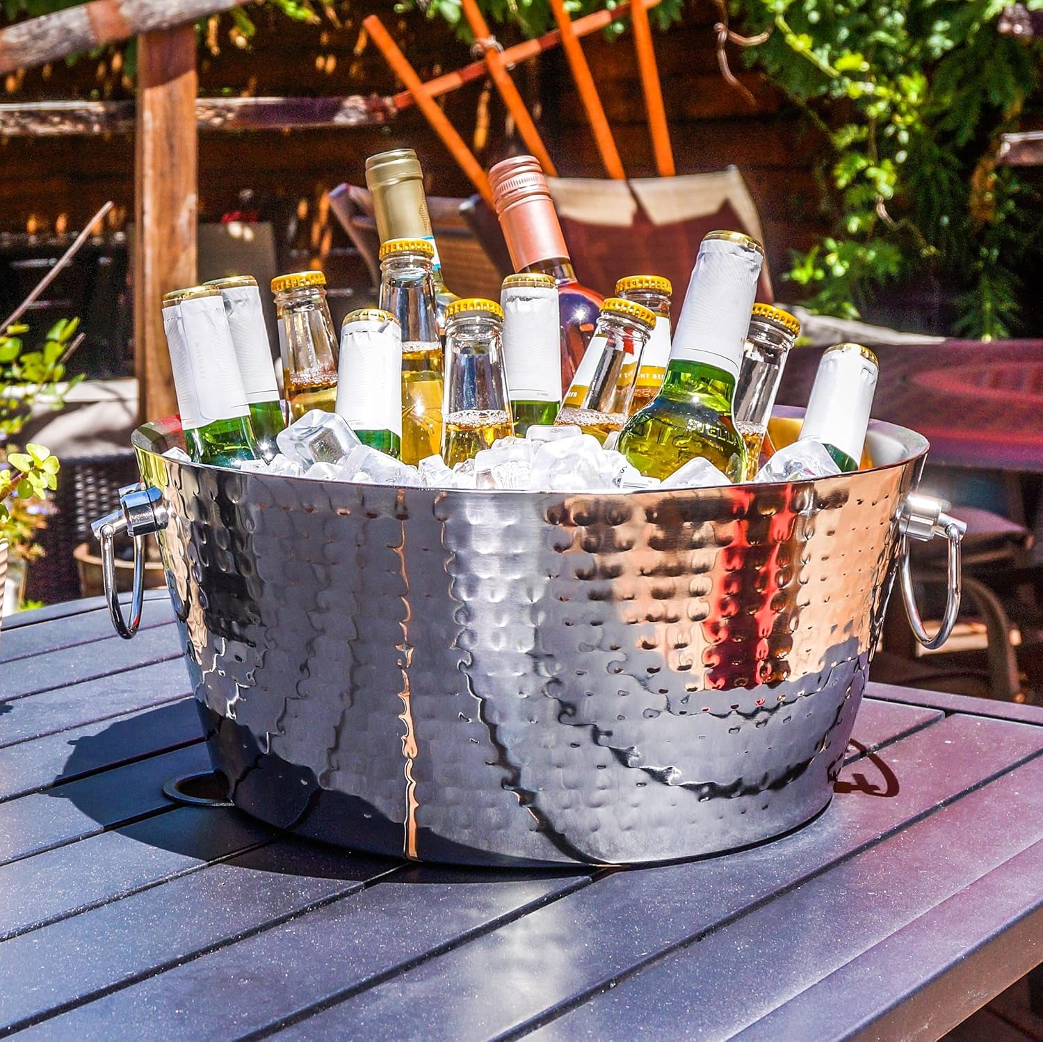 Elevate Your Entertaining Game with Our Premium Double-Walled Hammered Stainless Steel Beverage Tub - Keep Drinks Ice Cold for Hours with 12 Quarts of Refreshment!