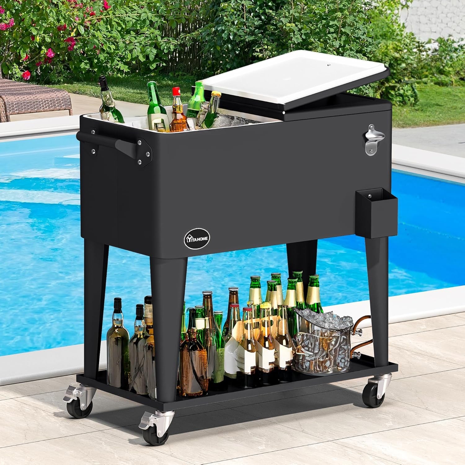 Elevate Your Summer Gatherings with the 80 Quart Rolling Patio Cooler Cart – The Ultimate Companion for Pool Parties and BBQs!