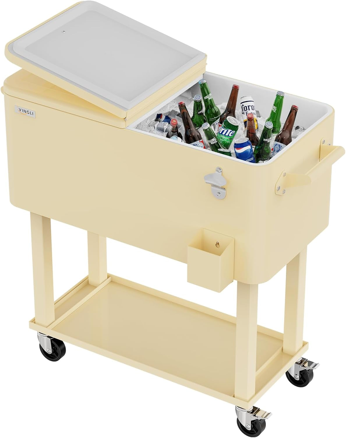 Beat the Heat with Our 80 Quart Rolling Ice Chest! Ideal for Patio Parties, Poolside Gatherings, and Outdoor Fun - Complete with Convenient Shelf & Built-in Bottle Opener!