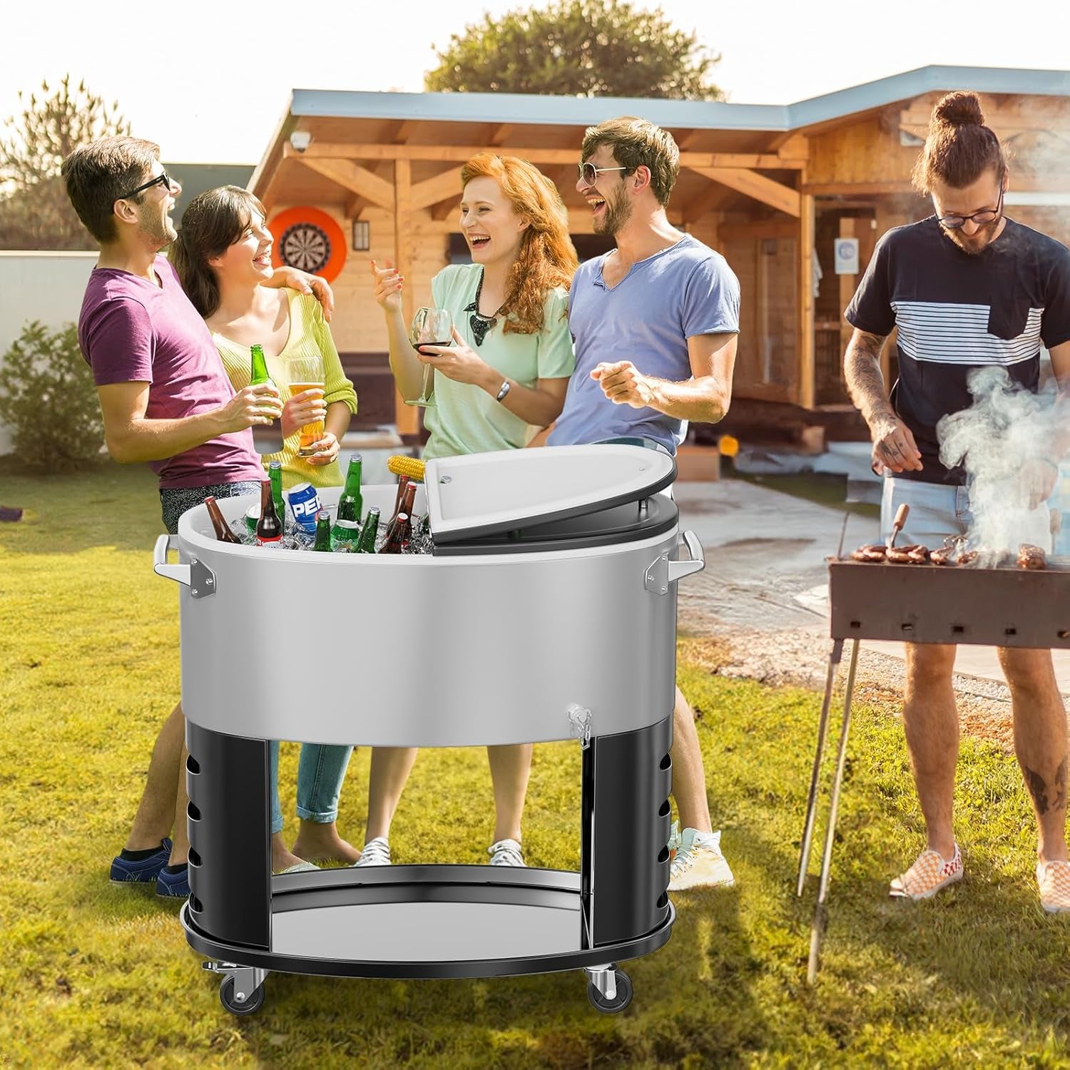 Beat the Heat with Our 70 Qt Rolling Patio Cooler – Your Essential Summer Party Companion!
