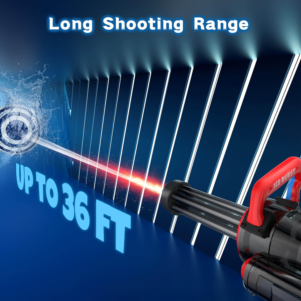 Gatling Electric Water Gun For Adults Kids Ages 8+, Most Powerful Automatic Squirt Gun, High Powered 28-32 FT Long Range Auto Water Blaster, LED Light Outdoor Pool Swimming Toy Game