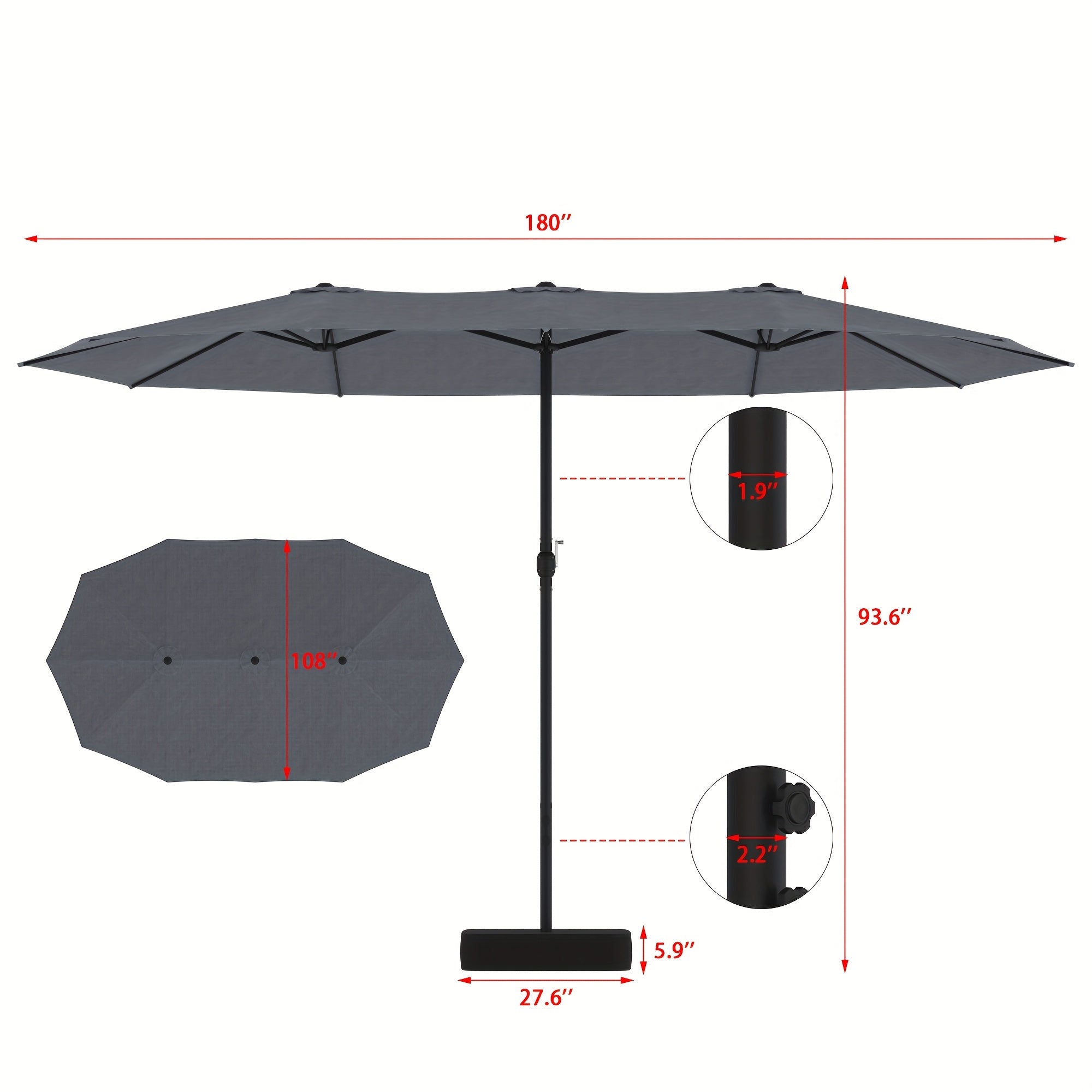 PHI VILLA 15ft Extra Large Rectangular Outdoor Umbrella with Base - Double-Sided Canopy, Heavy-Duty UV, Sturdy Iron Frame & Fabric - Blue Modern Patio Umbrella for Pool, Garden, Backyard, Balcony - Easy-Clean & Windproof Desi
