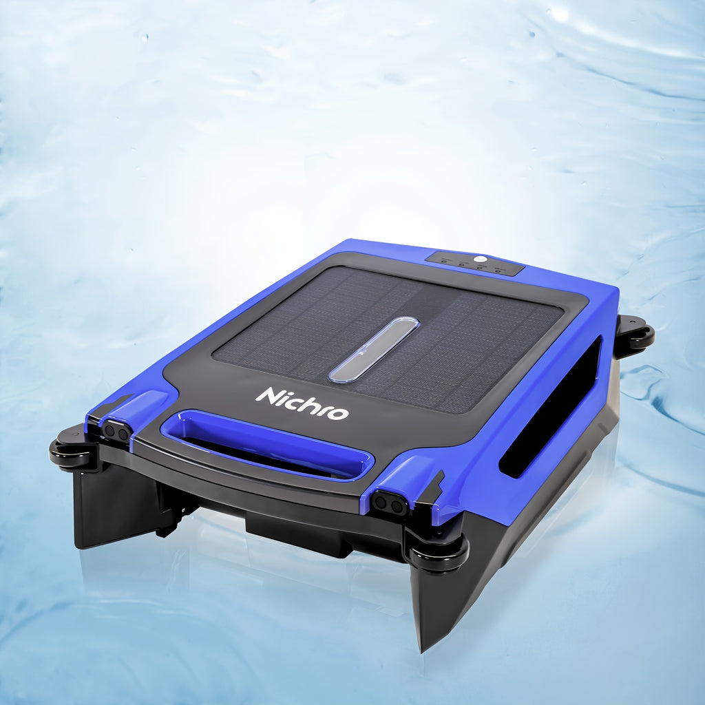 [Fast Arrival] Nichro Advanced Robotic Pool Skimmer - Robotic Pool Cleaners with Solar & Rechargeable Power, 2 Efficient Cleaning Modes, Automatic Obstacle Avoidance, Twin Salt Chlorine Tolerant Motors for Sparkling Clean Poo