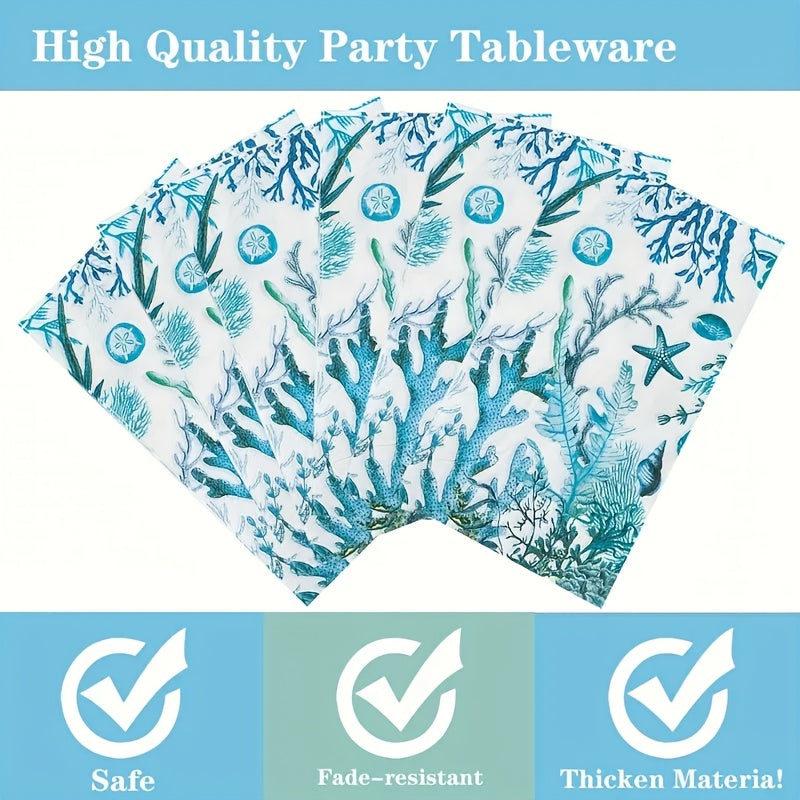 20pcs Blue Starfish & Coral Guest Napkins - Tropical Ocean Beach Theme Paper Towels for Weddings, Birthdays, Pool Parties & More