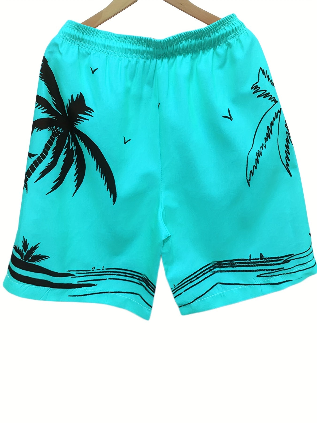 Quick Drying Mesh Lining Comfortable Breathable Palm Tree Pattern Drawstring Swim Trunks With 2 Pockets, Men's Pants Swimwear For Summer Vacation Resort Beach Pool