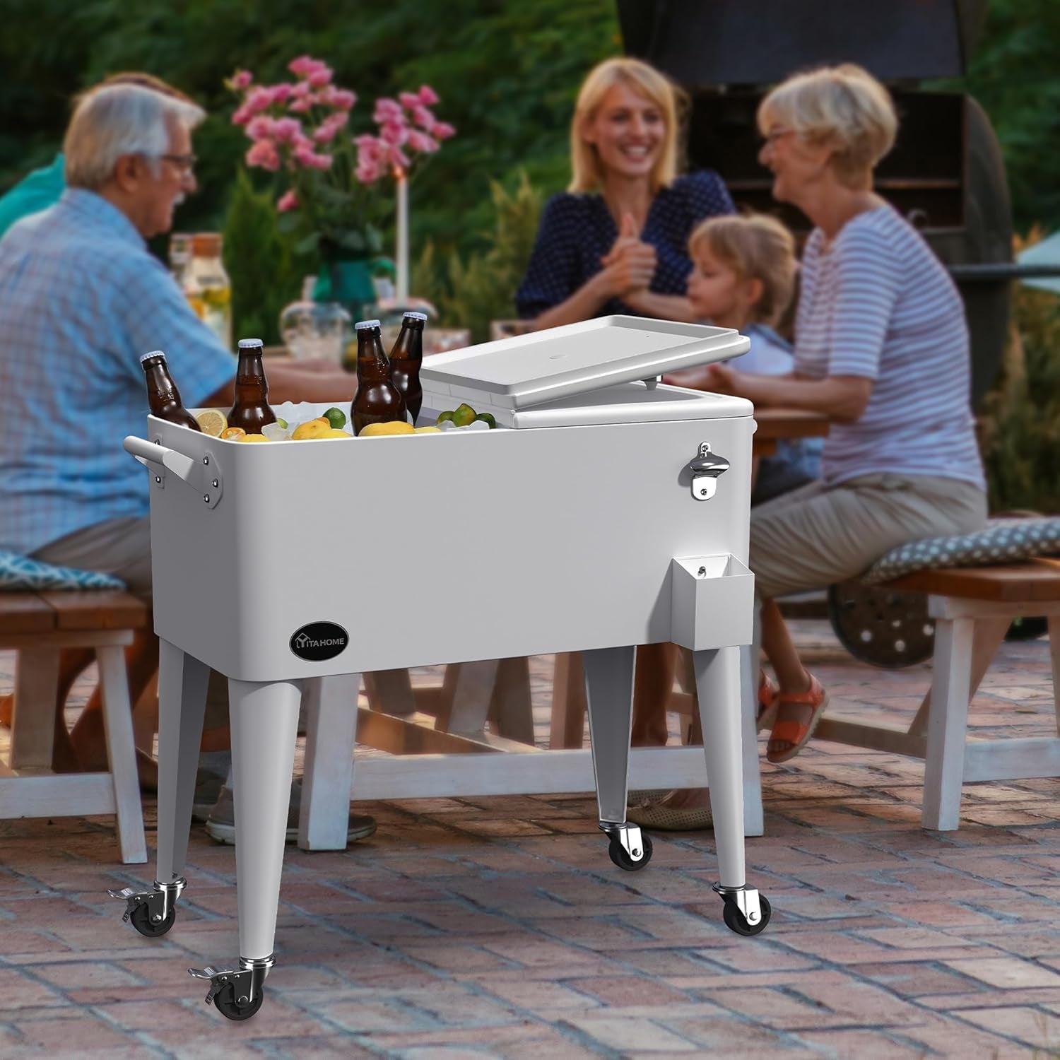 Elevate Your Summer Gatherings with the 80 Quart Rolling Patio Cooler Cart – The Ultimate Companion for Pool Parties and BBQs!