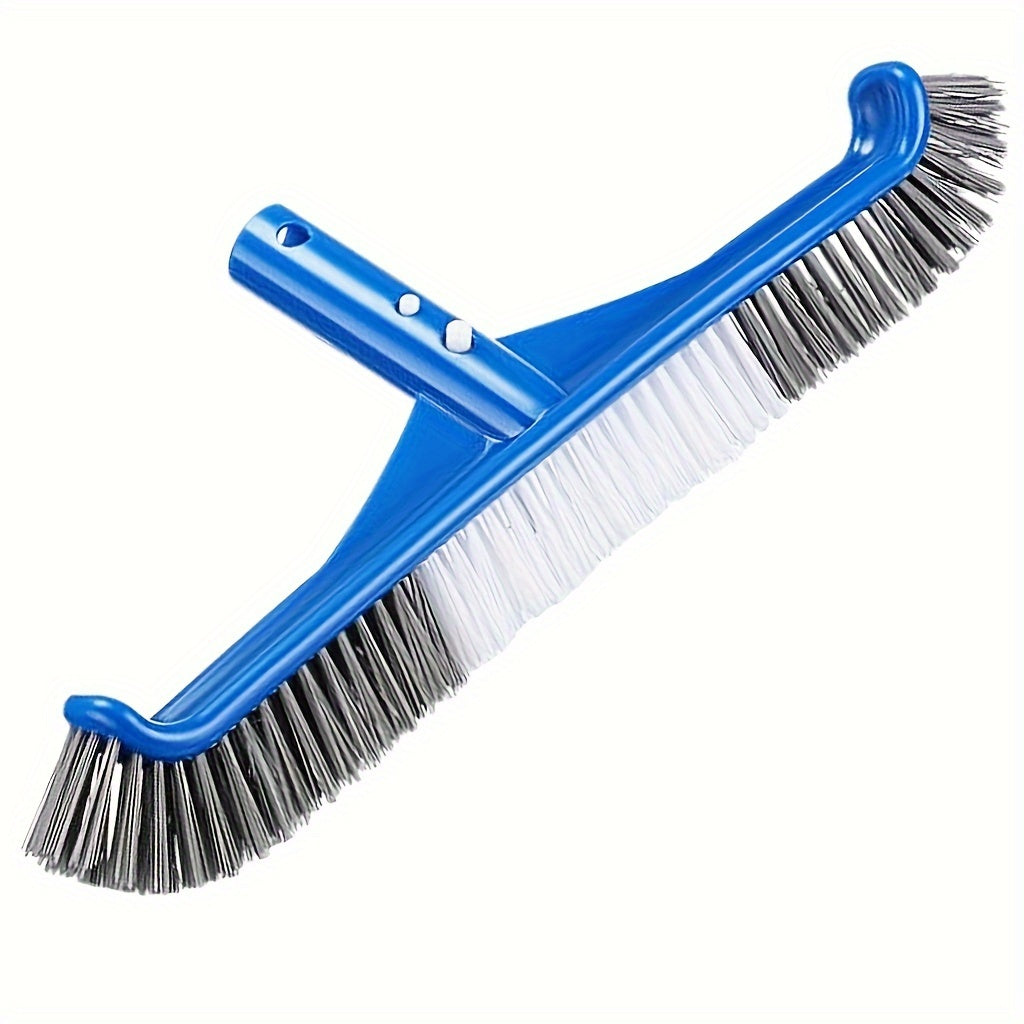 1pc, 17 Inch Pool Brush, Nylon Bristles Curved Edge Pool Brush Head With EZ Clip For Pool Wall Floor Step Corner, Tile Brush, Cleaning Brush For Swimming Pool, Spa, Bathroom