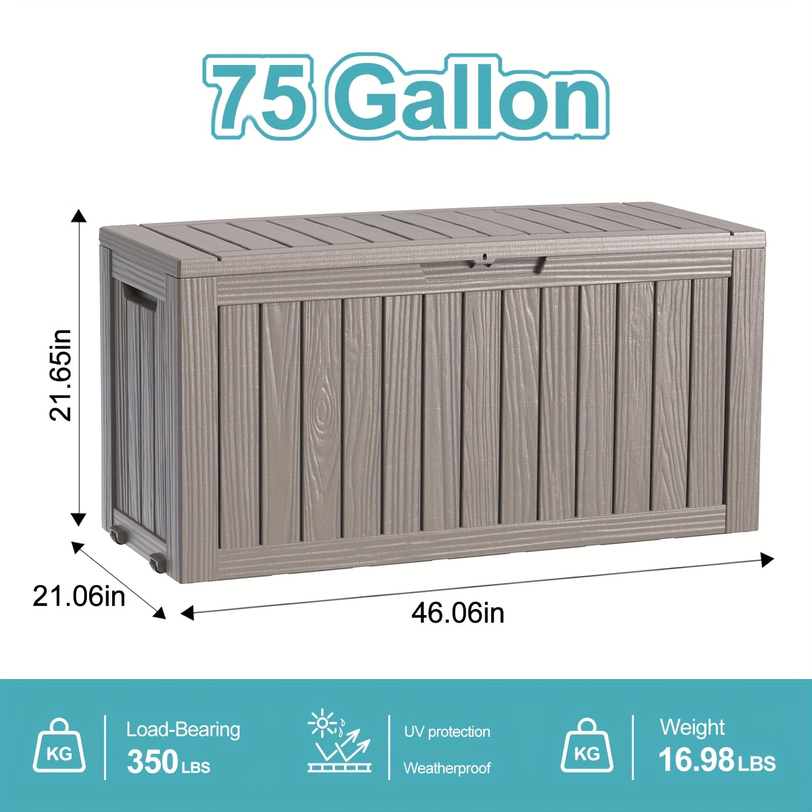 75Gallon Deck Box Outdoor Storage Box, Weatherproof And UV Resistant, Resin Package Delivery And Storage Box With Lockable Lid For Patio Furniture Cushions, Pool Accessories, Garden Tools, Valentines Decorations For Valentine