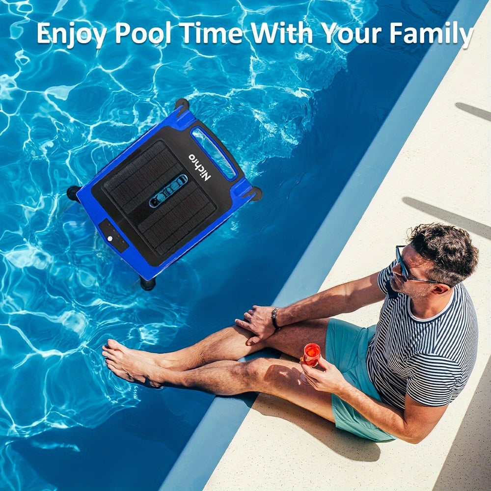 [Fast Arrival] Nichro Advanced Robotic Pool Skimmer - Robotic Pool Cleaners with Solar & Rechargeable Power, 2 Efficient Cleaning Modes, Automatic Obstacle Avoidance, Twin Salt Chlorine Tolerant Motors for Sparkling Clean Poo
