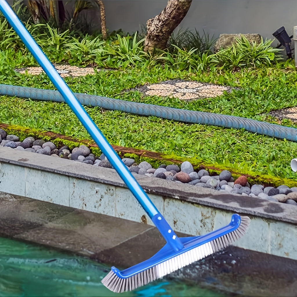 1pc, 17 Inch Pool Brush, Nylon Bristles Curved Edge Pool Brush Head With EZ Clip For Pool Wall Floor Step Corner, Tile Brush, Cleaning Brush For Swimming Pool, Spa, Bathroom