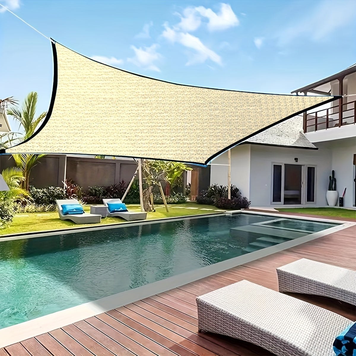 1pc Rectangular Sunshade, Breathable, Square Sunshade Net, Balcony, Garage, Backyard, Swimming Pool, Lawn, Outdoor Activities, Shading Rate (90% -95%), No Additional Tying Rope And Hook Included