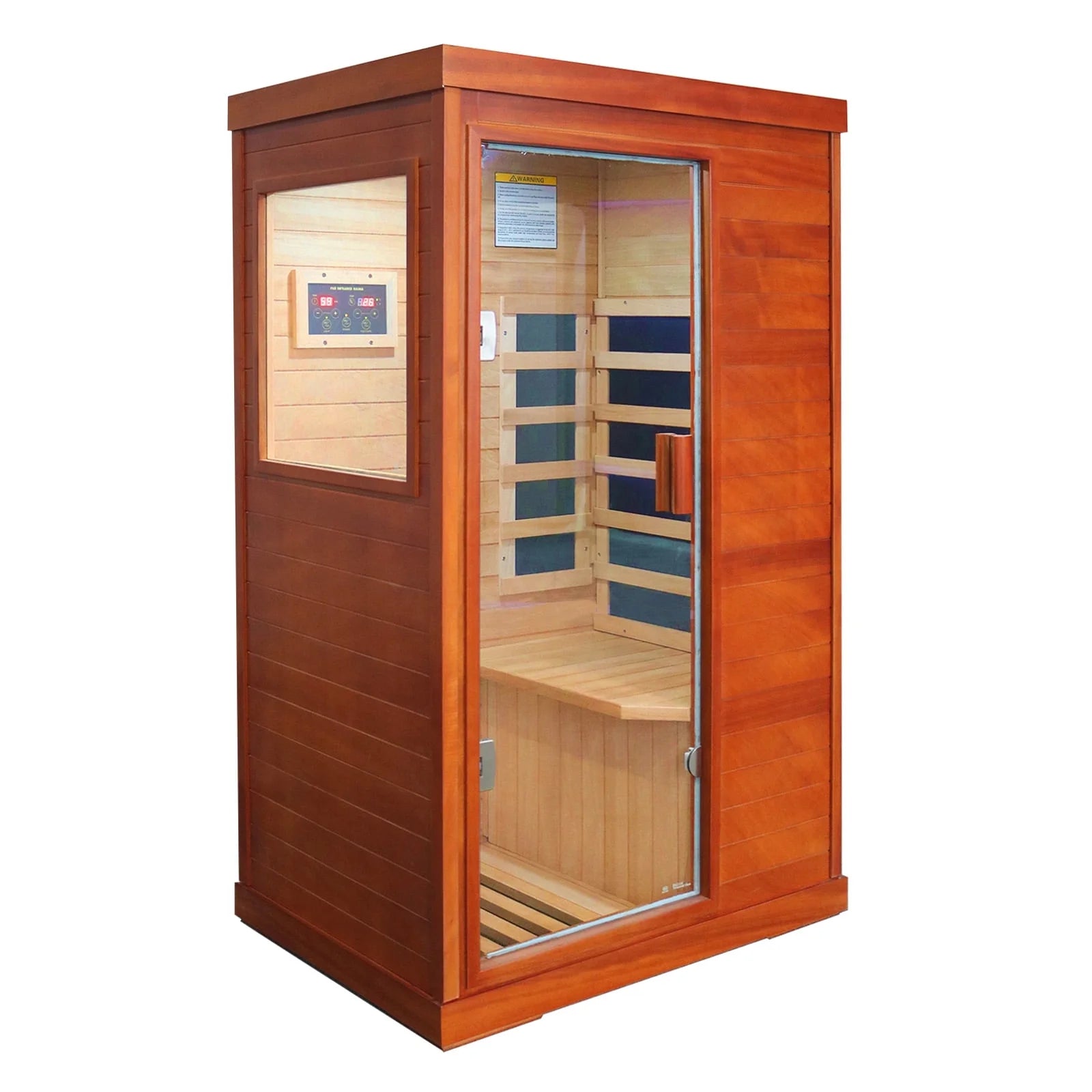 Saunas Home Sauna Indoor African Okoume Sauna 1 Person, Low EMF Far Infrared Sauna for Home, Indoor Dry Sauna Temp 68℉-140℉, 5 Low EMF Boards, Bluetooth Speaker
