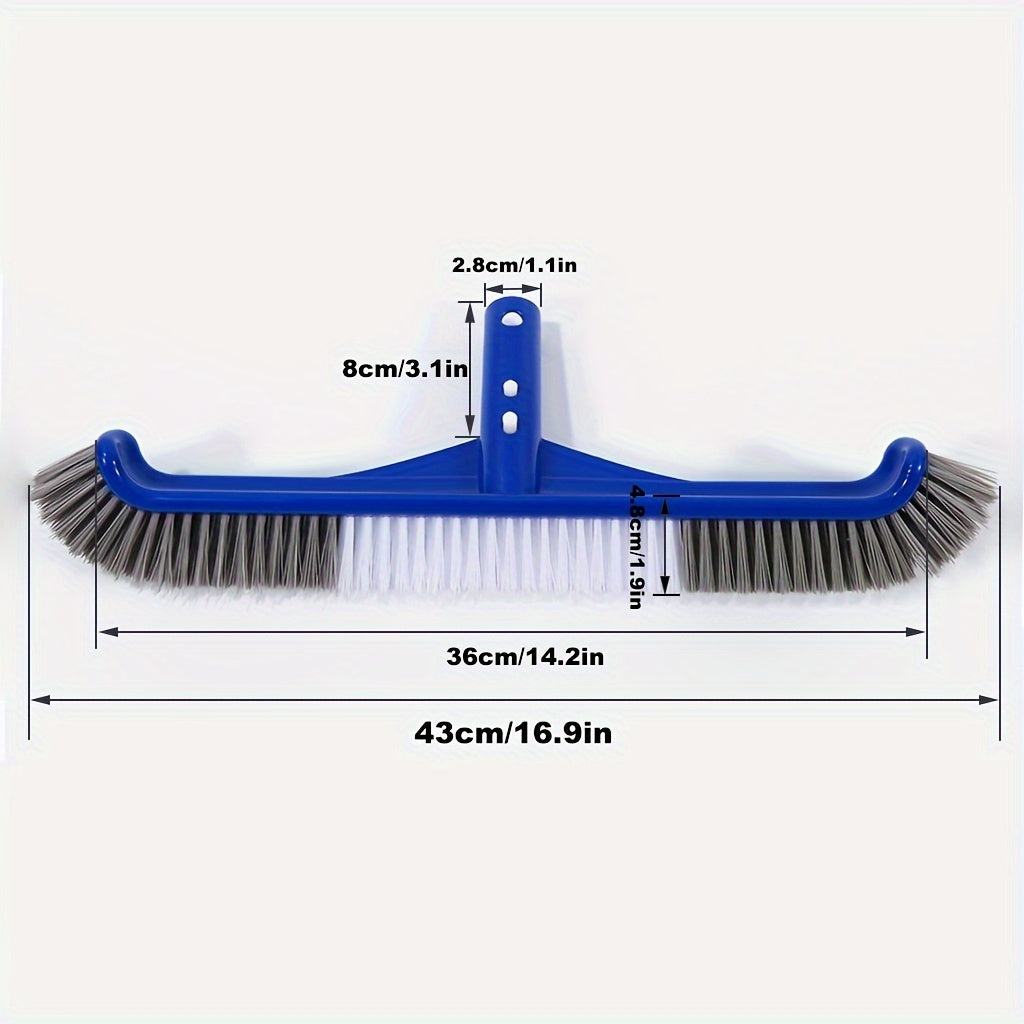 1pc, 17 Inch Pool Brush, Nylon Bristles Curved Edge Pool Brush Head With EZ Clip For Pool Wall Floor Step Corner, Tile Brush, Cleaning Brush For Swimming Pool, Spa, Bathroom