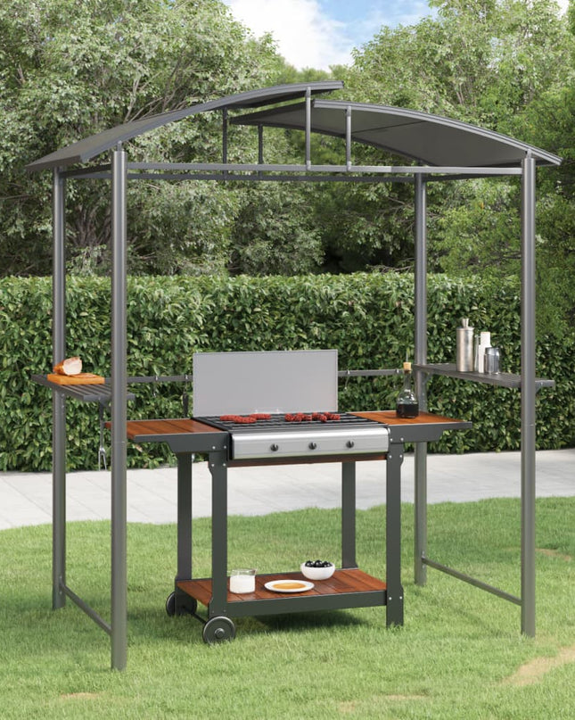 NNEVL BBQ Gazebo with Side Shelves Anthracite 210x114x230 cm Steel