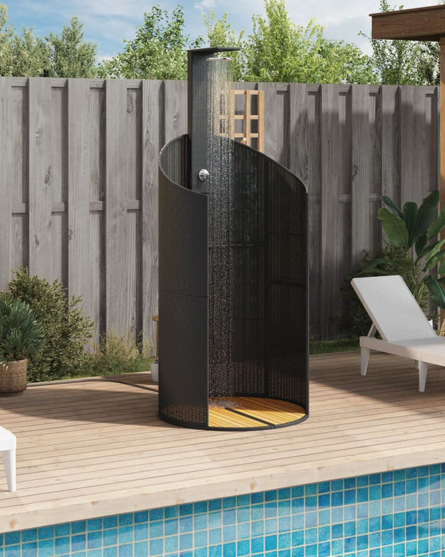vidaXL Outdoor Shower Swimming Pool Furniture Poly Rattan and Acacia Wood