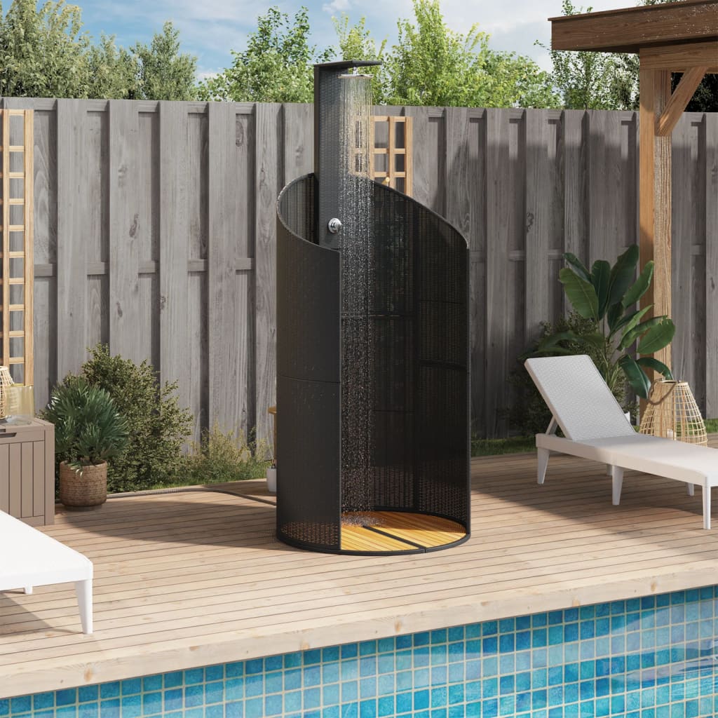 vidaXL Outdoor Shower Swimming Pool Furniture Poly Rattan and Acacia Wood-2