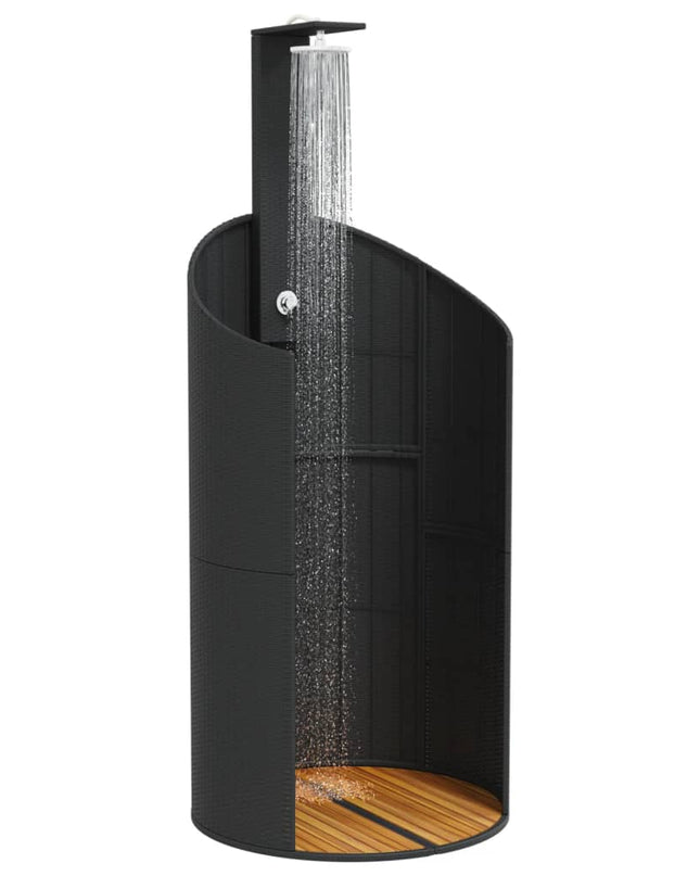 vidaXL Outdoor Shower Swimming Pool Furniture Poly Rattan and Acacia Wood