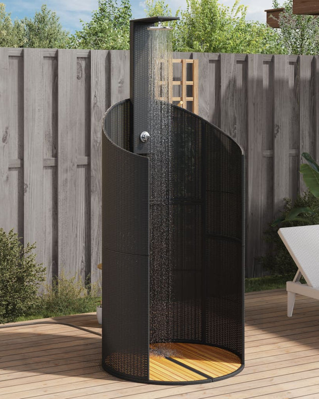vidaXL Outdoor Shower Swimming Pool Furniture Poly Rattan and Acacia Wood