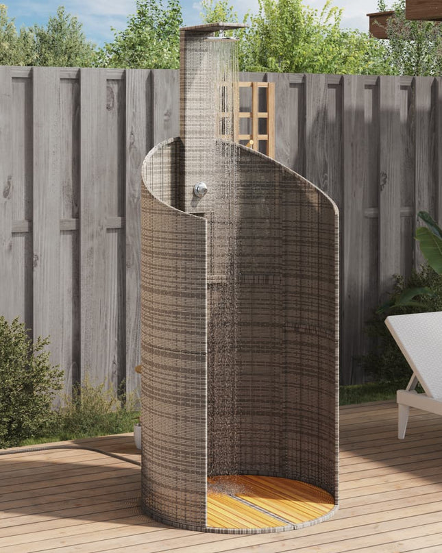 vidaXL Outdoor Shower Swimming Pool Furniture Poly Rattan and Acacia Wood