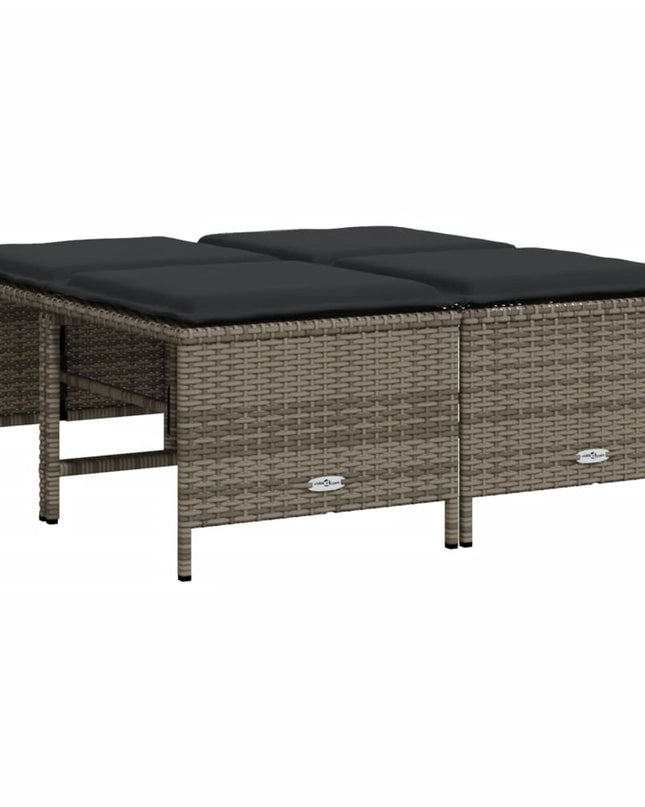 NNEVL Garden Stools with Cushions 4 pcs Grey Poly Rattan