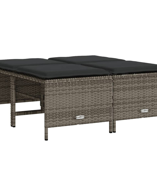 NNEVL Garden Stools with Cushions 4 pcs Grey Poly Rattan