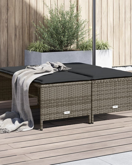 NNEVL Garden Stools with Cushions 4 pcs Grey Poly Rattan