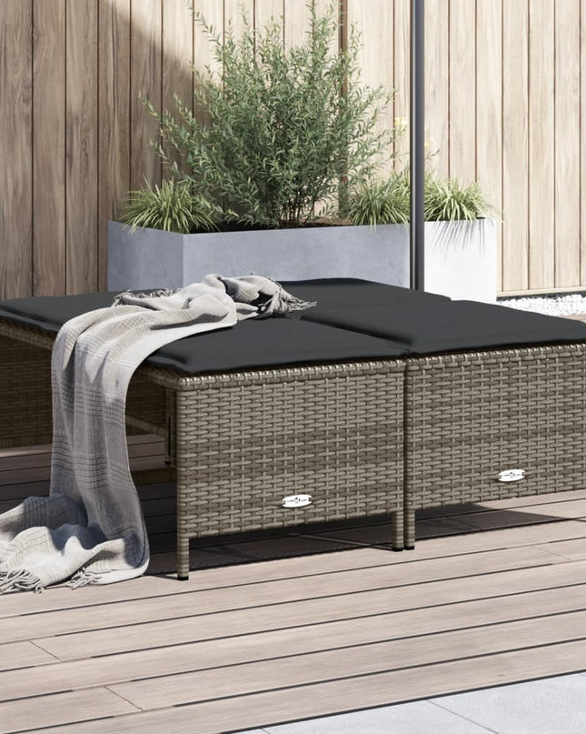 NNEVL Garden Stools with Cushions 4 pcs Grey Poly Rattan