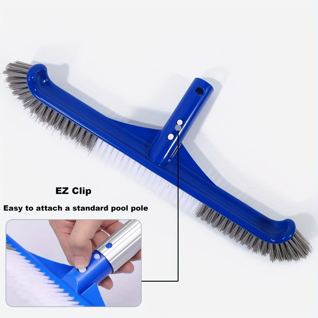 1pc, 17 Inch Pool Brush, Nylon Bristles Curved Edge Pool Brush Head With EZ Clip For Pool Wall Floor Step Corner, Tile Brush, Cleaning Brush For Swimming Pool, Spa, Bathroom