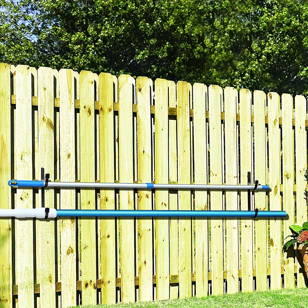 2-Pack Heavy-Duty Metal Pool Pole Hangers, Wall Mounted Hooks for Swimming Pool Tools, Rakes, Skimmers, Nets & Garden Equipment Organizer with Protective Rubber Caps