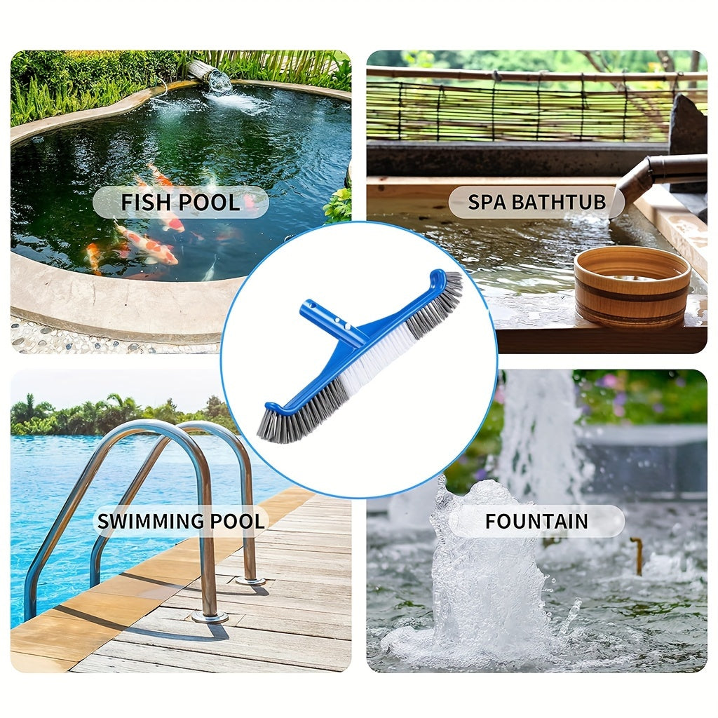 1pc, 17 Inch Pool Brush, Nylon Bristles Curved Edge Pool Brush Head With EZ Clip For Pool Wall Floor Step Corner, Tile Brush, Cleaning Brush For Swimming Pool, Spa, Bathroom