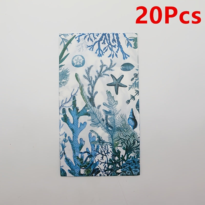 20pcs Blue Starfish & Coral Guest Napkins - Tropical Ocean Beach Theme Paper Towels for Weddings, Birthdays, Pool Parties & More