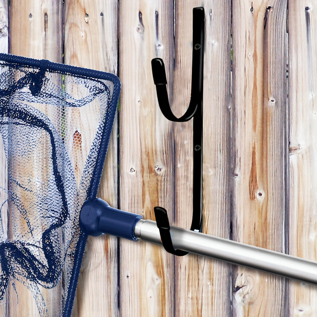 2-Pack Heavy-Duty Metal Pool Pole Hangers, Wall Mounted Hooks for Swimming Pool Tools, Rakes, Skimmers, Nets & Garden Equipment Organizer with Protective Rubber Caps
