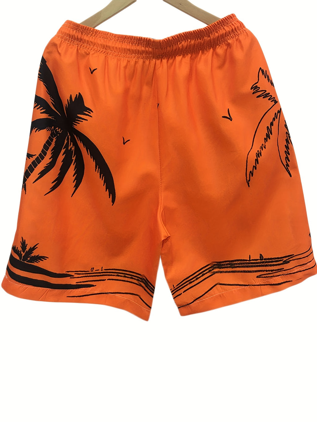 Quick Drying Mesh Lining Comfortable Breathable Palm Tree Pattern Drawstring Swim Trunks With 2 Pockets, Men's Pants Swimwear For Summer Vacation Resort Beach Pool