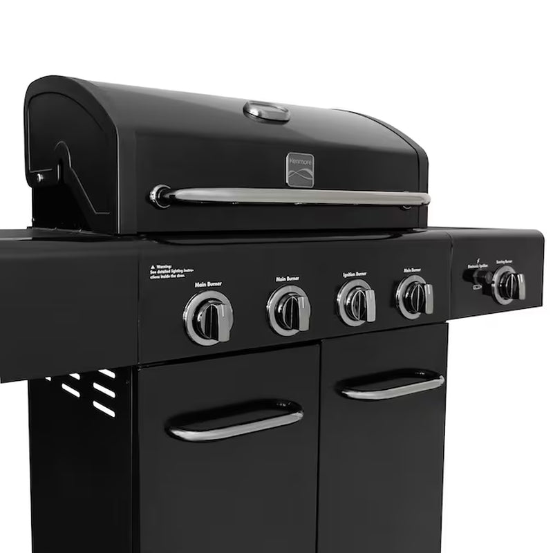 Black with Chrome Accents 4 -Burner Liquid Propane Gas Grill 1 -Side Burner