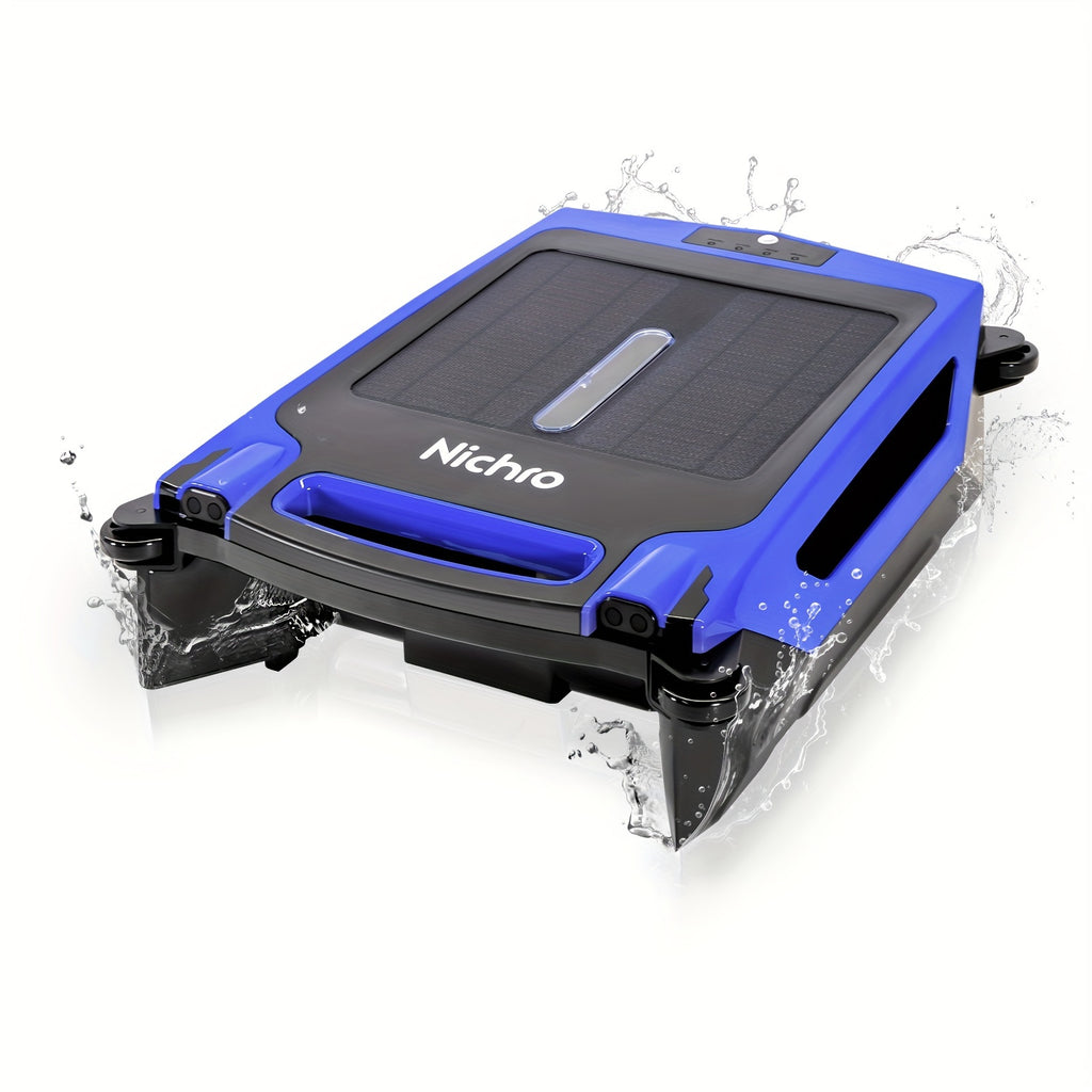 [Fast Arrival] Nichro Advanced Robotic Pool Skimmer - Robotic Pool Cleaners with Solar & Rechargeable Power, 2 Efficient Cleaning Modes, Automatic Obstacle Avoidance, Twin Salt Chlorine Tolerant Motors for Sparkling Clean Poo