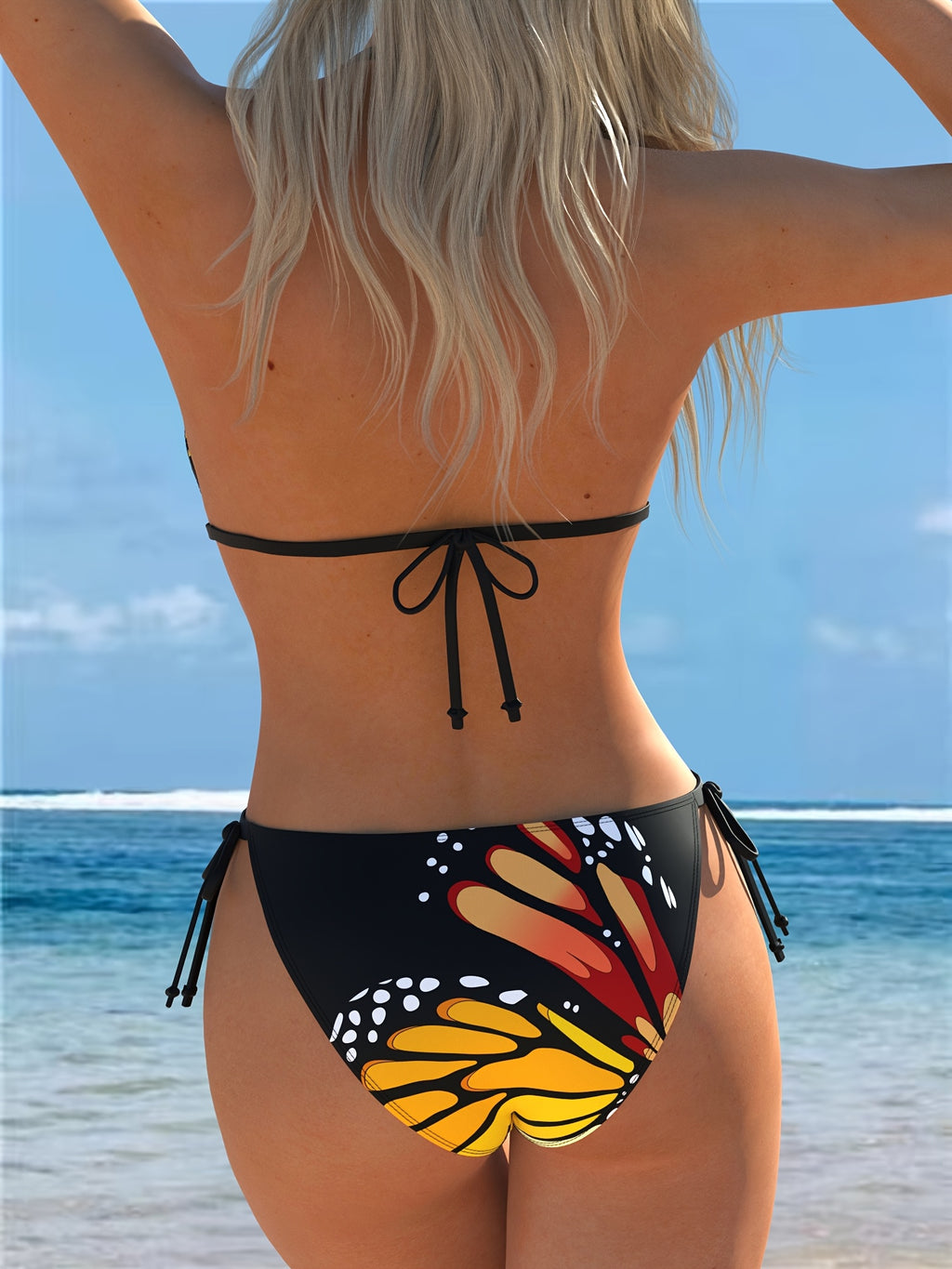[Sexy Butterfly Bikini] Sexy Butterfly Print Bikini Set for Women | V-Neck Design, High-Stretch Fabric - Perfect for Beach and Pool