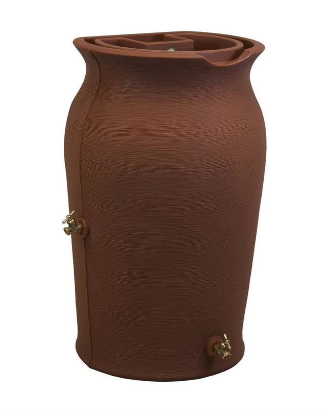 Terra Cotta 50-Gallon Plastic Urn Rain Barrel with Planter Top