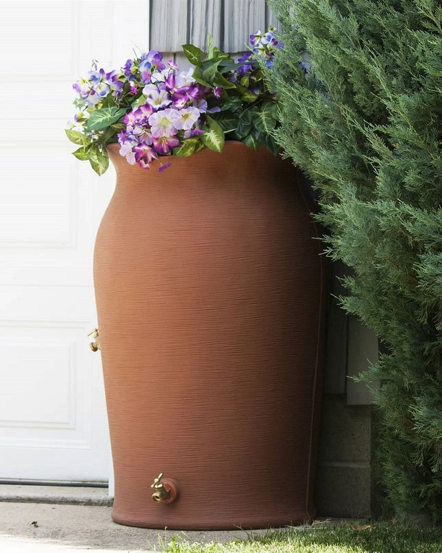 Terra Cotta 50-Gallon Plastic Urn Rain Barrel with Planter Top
