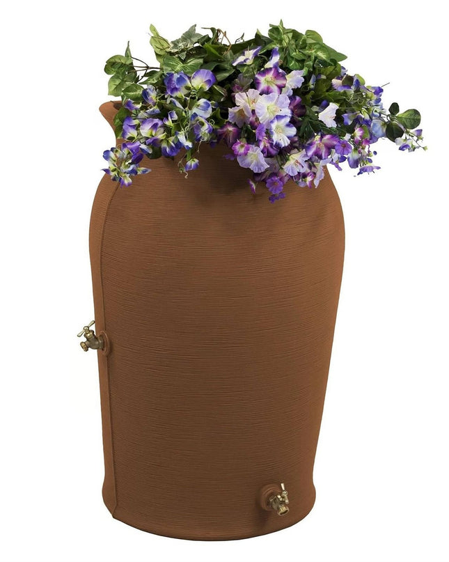 Terra Cotta 50-Gallon Plastic Urn Rain Barrel with Planter Top