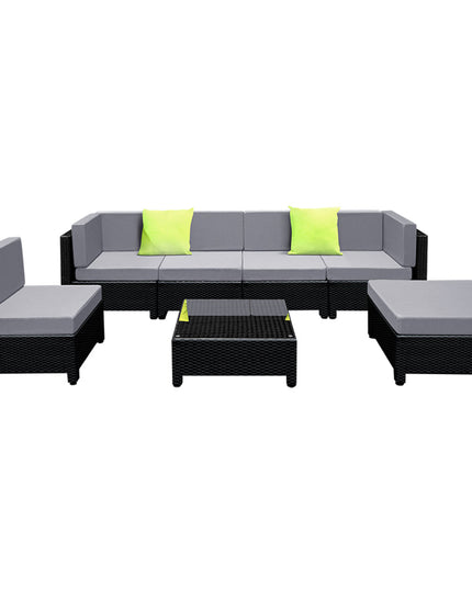 NNEDSZ 7PC Sofa Set Outdoor Furniture Lounge Setting Wicker Couches Garden Patio Pool