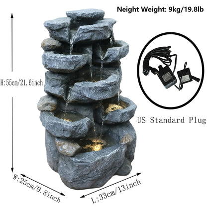 Cascading Serenity Fountain | 6-Tier Outdoor Water Fountain with LED Lights
