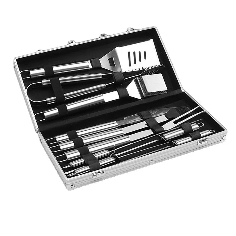 11pcs Outdoor BBQ Grill Tools with Aluminum Box Set