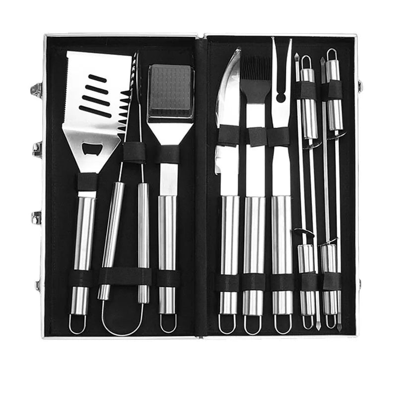 11pcs Outdoor BBQ Grill Tools with Aluminum Box Set