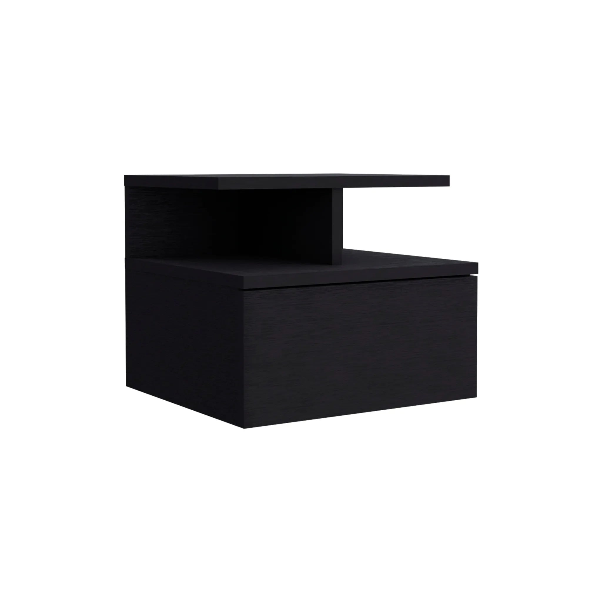 12\" Black Teak Solid Wood One-Drawer Floating Nightstand Modern Luxury Minimalist Design Foldable for Apartment or Home Use