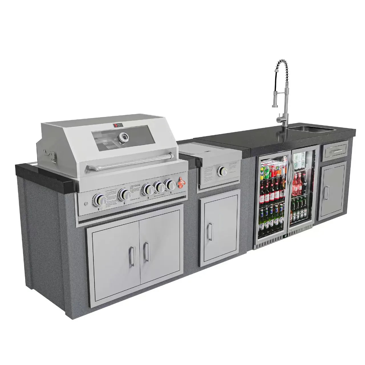 Marble Kitchen Countertop With Modular Oven Stove Cabinet Body Including Single and Double Doors for Outdoor BBQ Grills