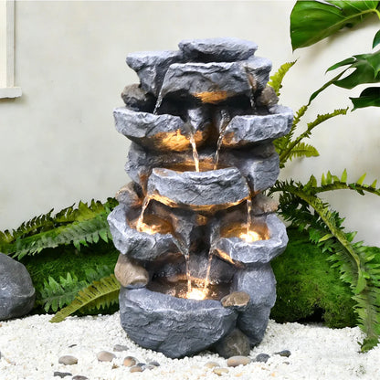 Cascading Serenity Fountain | 6-Tier Outdoor Water Fountain with LED Lights