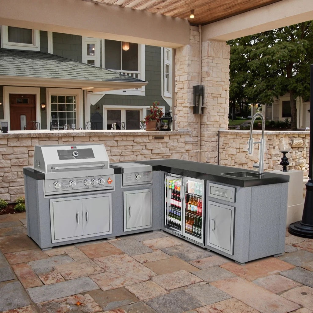 Marble Kitchen Countertop With Modular Oven Stove Cabinet Body Including Single and Double Doors for Outdoor BBQ Grills