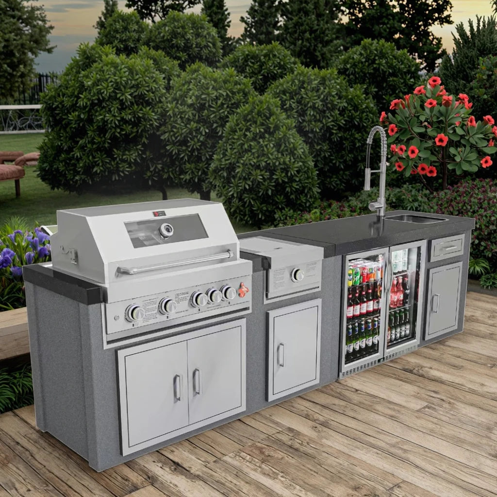 Marble Kitchen Countertop With Modular Oven Stove Cabinet Body Including Single and Double Doors for Outdoor BBQ Grills