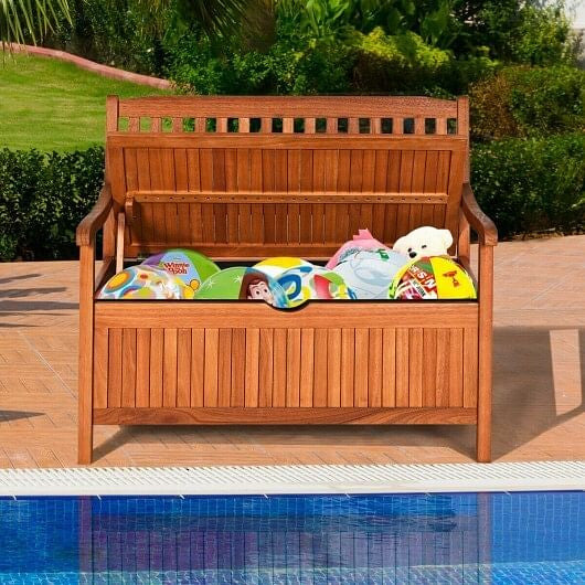 33 Gallon Wooden Storage Bench with Liner for Patio Garden Porch